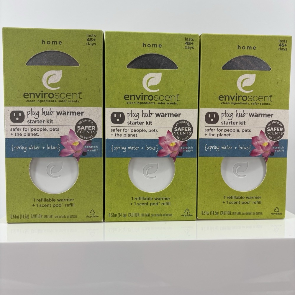 Enviroscent Plug Hub Warmer Kit Spring Water & Lotus + Scent Pod Refill Lot Of 3